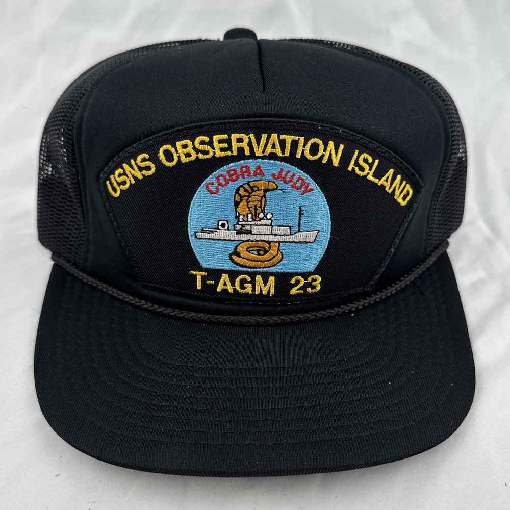 USNS Observation Island T-AGM 23 Hat Snapback Mesh Trucker Navy USA